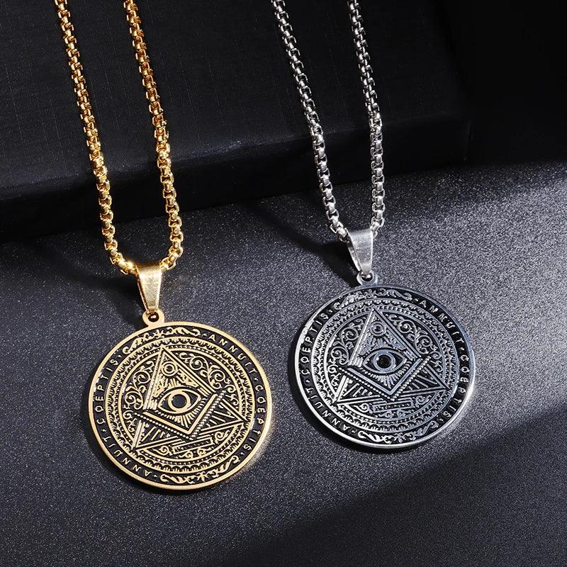 Pendentif en Acier Inoxydable pour Homme - Collier Médaille Amulette Maçonnique