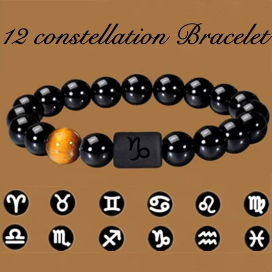 Bracelet en Pierre d’Onyx Noir Naturel - 12 Constellations et Signes du Zodiaque