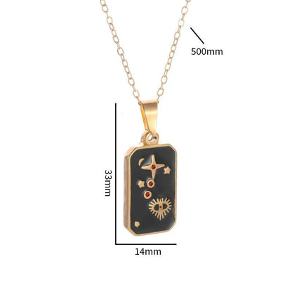 Collier Carte de Tarot en Acier Inoxydable - Pendentif Étoile et Soleil pour Femme