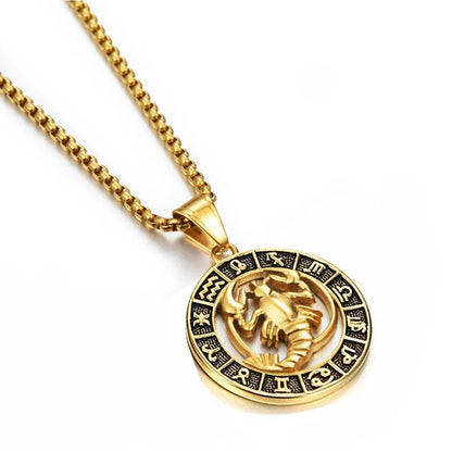 Collier Pendentif Zodiaque - Lion, Scorpion et 12 Constellations en Acier Inoxydable - Variante