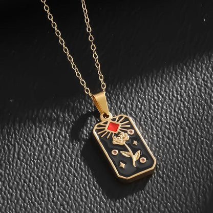 Collier Carte de Tarot en Acier Inoxydable - Pendentif Étoile et Soleil pour Femme