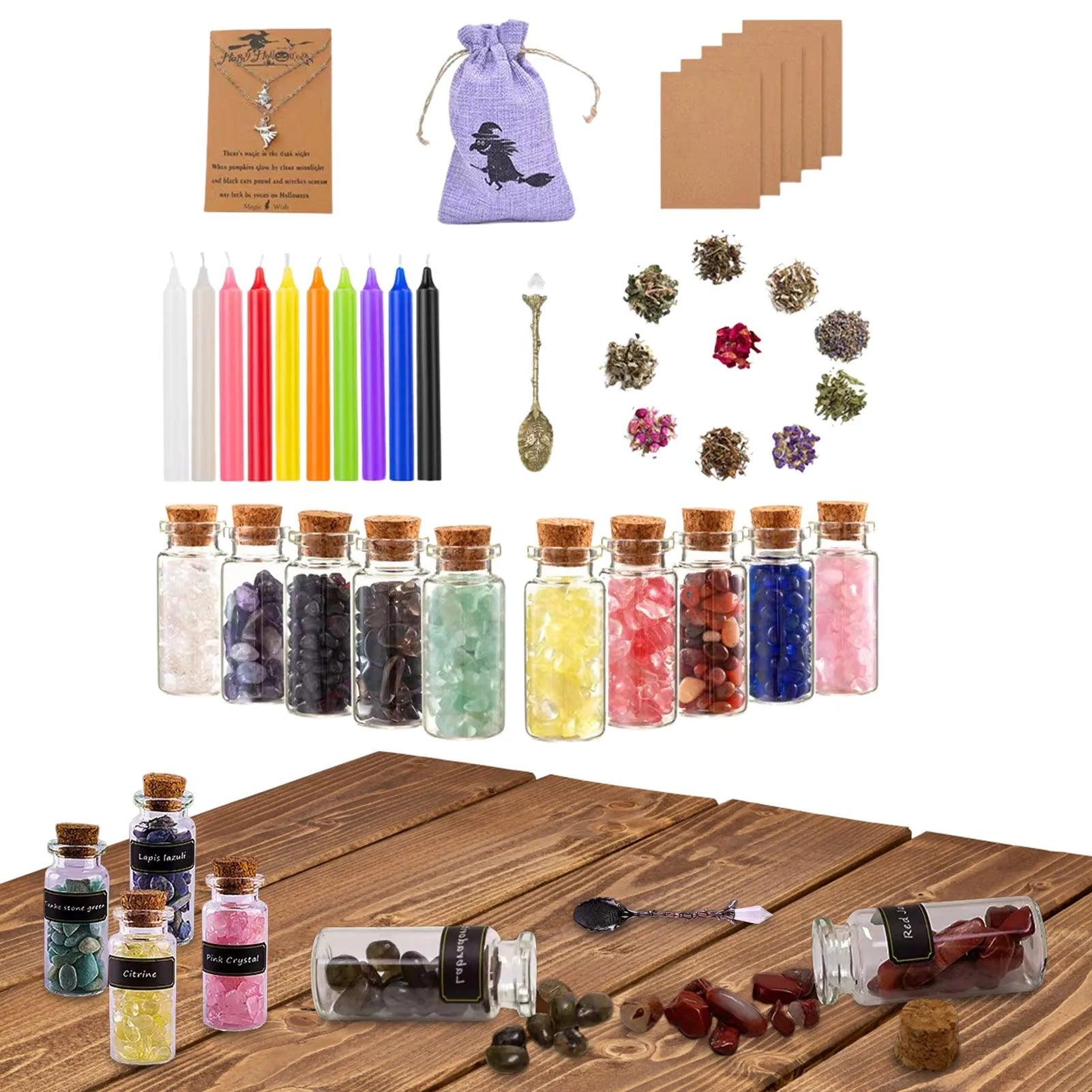 Kit d’Outils de Sorcellerie - Fleurs Séchées et Bougies pour Rituels et Magie