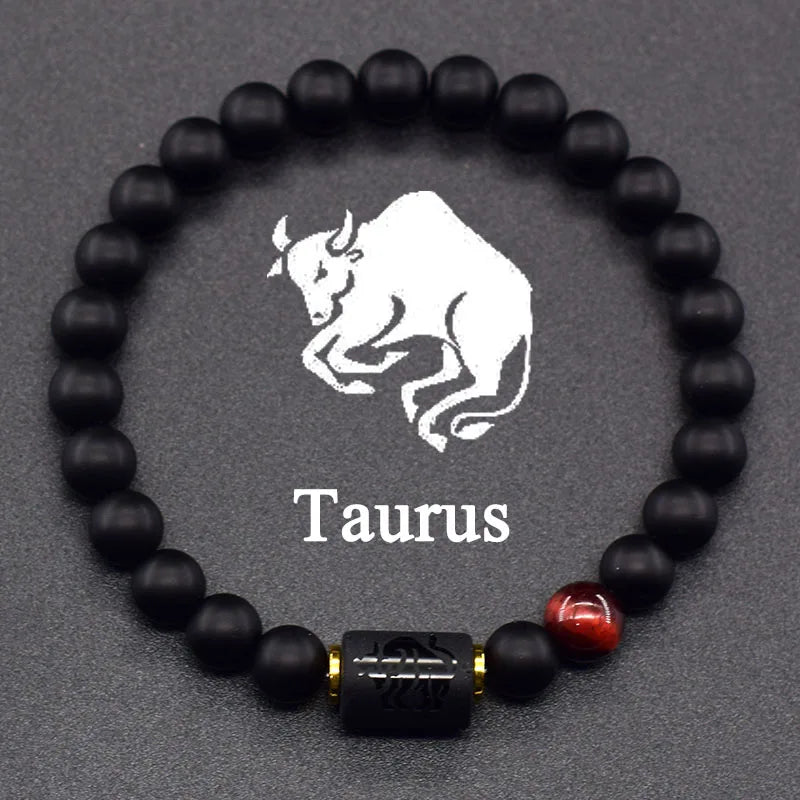 12 Zodiac Constellation Signs Bracelets en véritable pierre de l'œil du Tigre - Variante