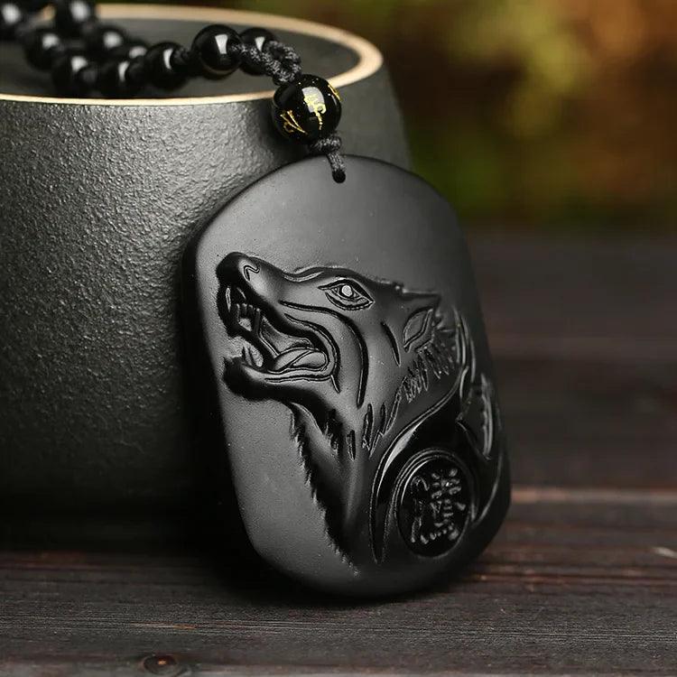 Pendentif Totem Loup en Obsidienne - Collier Mystique et Protecteur pour Homme