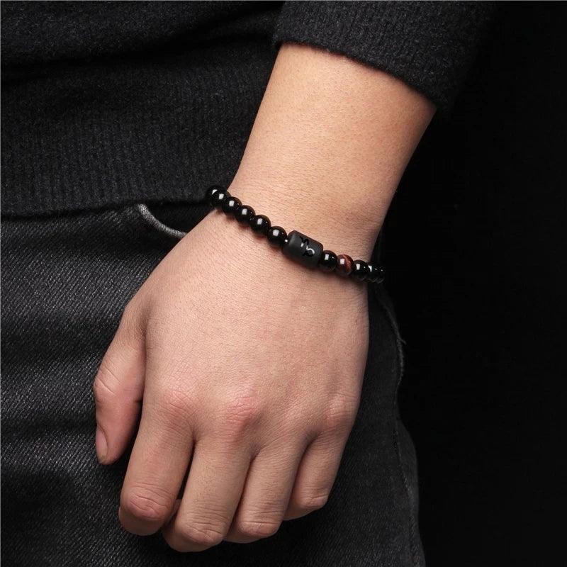 Bracelet en Pierre d’Onyx Noir Naturel - 12 Constellations et Signes du Zodiaque