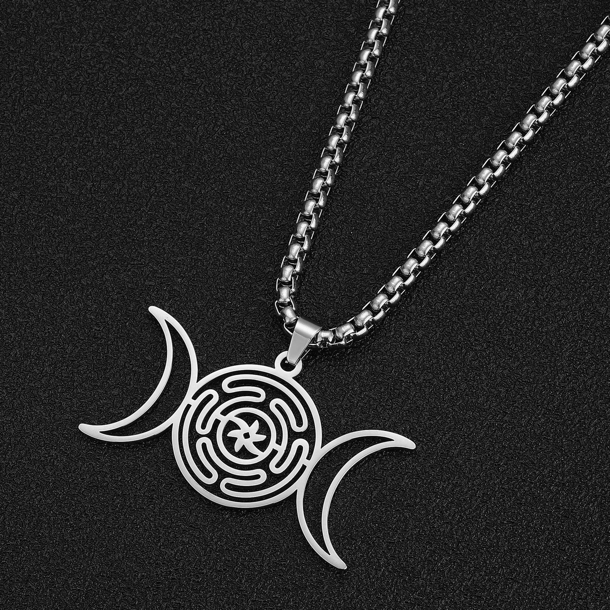 Collier Gothique Hécate - Bijou Ésotérique en Acier Inoxydable avec Symbole de la Triple Lune