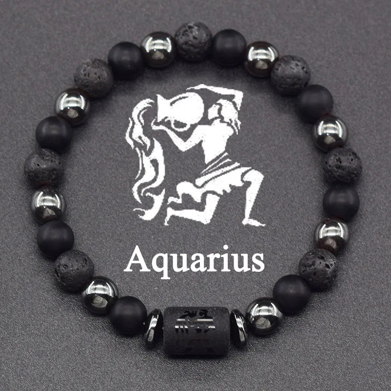 12 Zodiac Constellation Signs Bracelets en véritable pierre de l'œil du Tigre - Variante