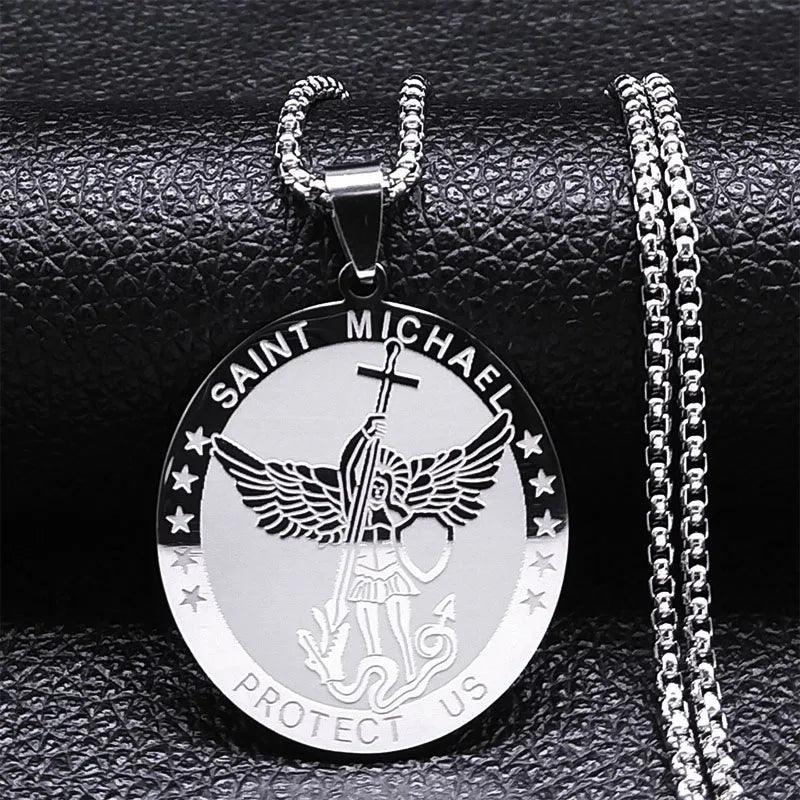 Collier Médaille de l'Archange Saint Michel - Amulette de Protection Spirituelle en Acier Inoxydable - Variante