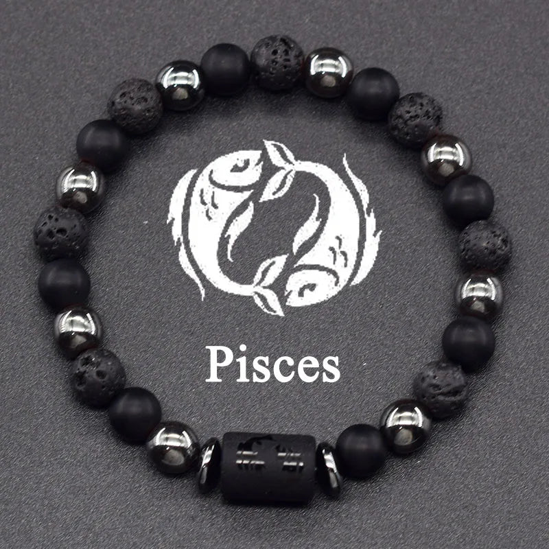 12 Zodiac Constellation Signs Bracelets en véritable pierre de l'œil du Tigre - Variante