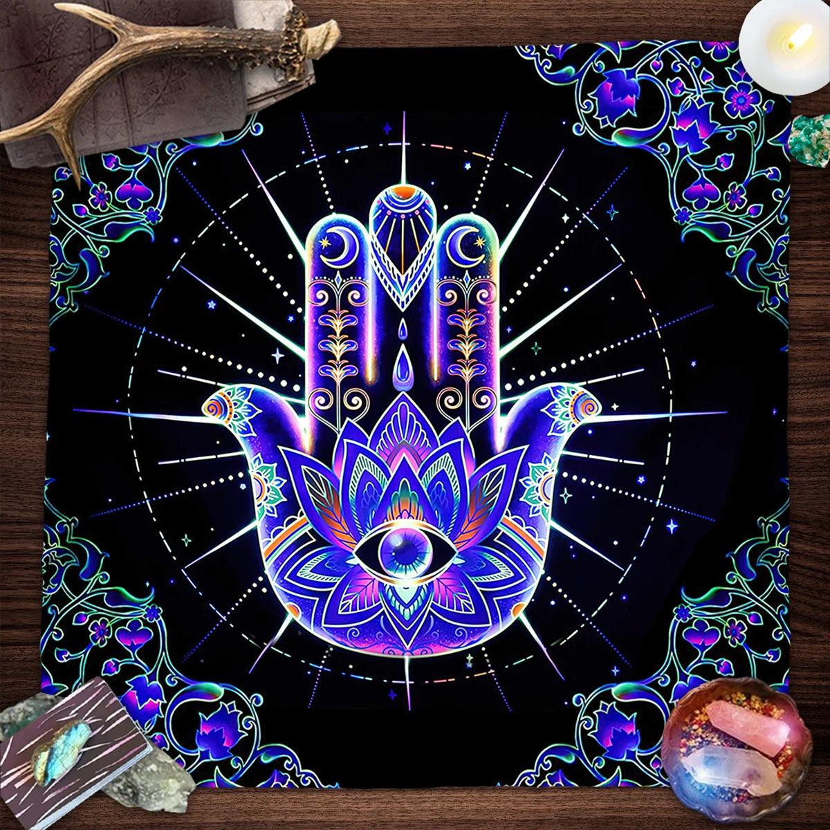 Nappe de Tarot Mystique - Mandala Bleu pour Rituels et Lecture Spirituelle