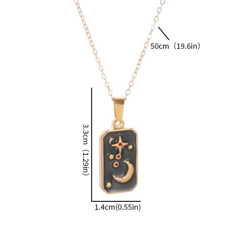 Collier Carte de Tarot en Acier Inoxydable - Pendentif Étoile et Soleil pour Femme