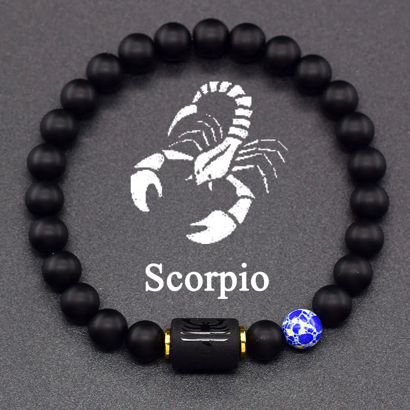 12 Zodiac Constellation Signs Bracelets en véritable pierre de l'œil du Tigre - Variante