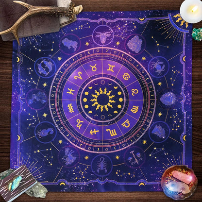 Nappe Oracle pour Cartes de Tarot - 12 Constellations et Symboles Mystiques