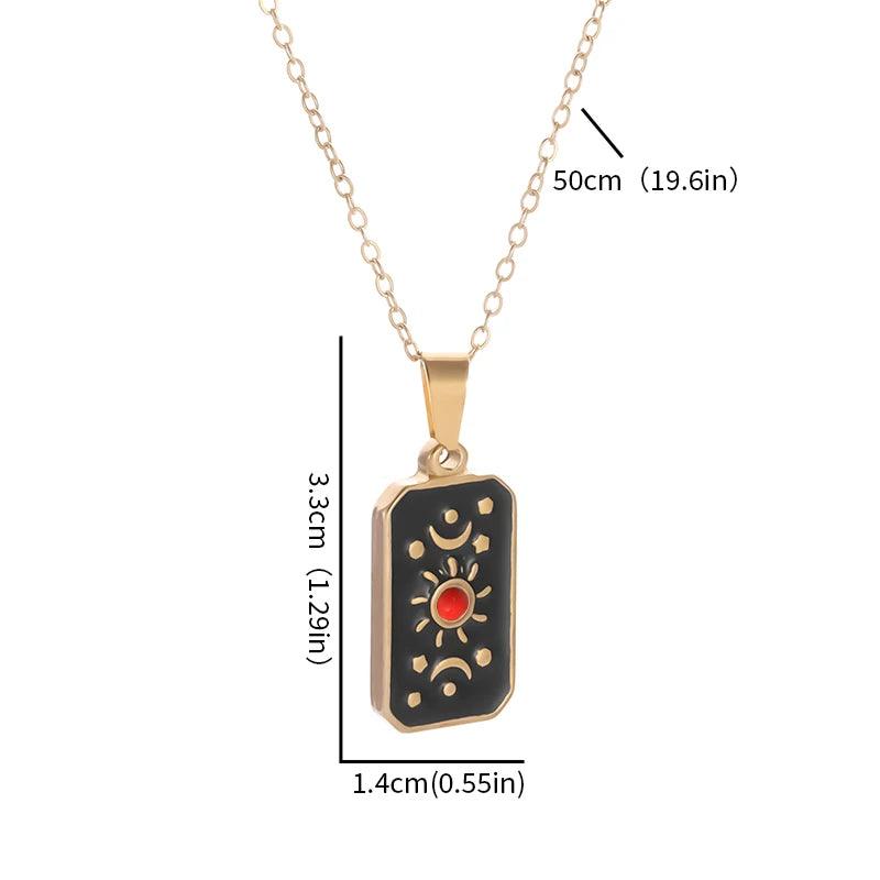 Collier Carte de Tarot en Acier Inoxydable - Pendentif Étoile et Soleil pour Femme