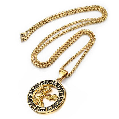 Collier Pendentif Zodiaque - Lion, Scorpion et 12 Constellations en Acier Inoxydable