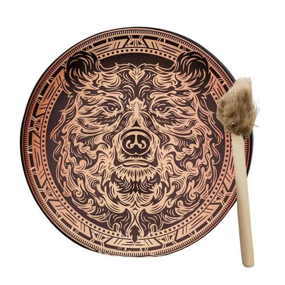 Tambour Chamanique Circulaire avec Motif Ours - Instrument Spirituel avec Baguette