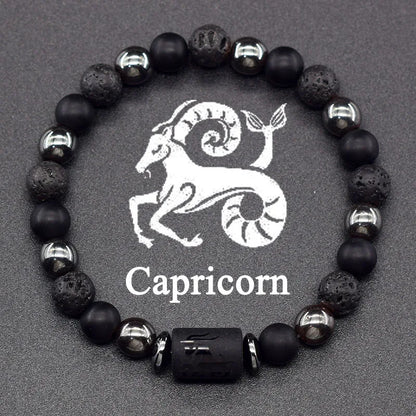 12 Zodiac Constellation Signs Bracelets en véritable pierre de l'œil du Tigre - Variante