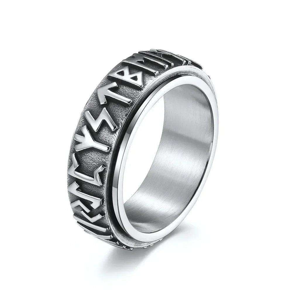 Anneau Viking en Acier Inoxydable avec Runes Nordiques - Bague Tournante pour Homme