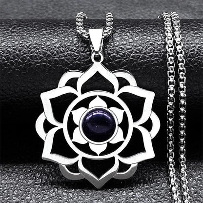 Collier de Yoga Reiki Chakra - Amulette Spirituelle Fleur de Vie en Acier Inoxydable - Variante