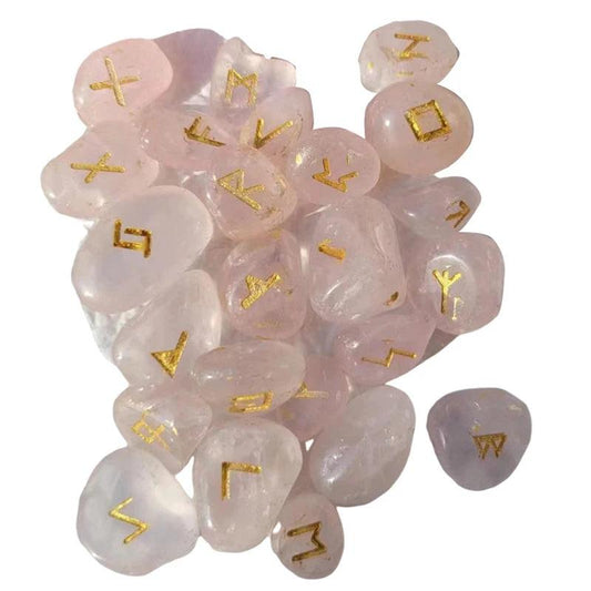 Ensemble de 25 Runes Naturelles en Agate Rose - Énergie Mystique et Divination