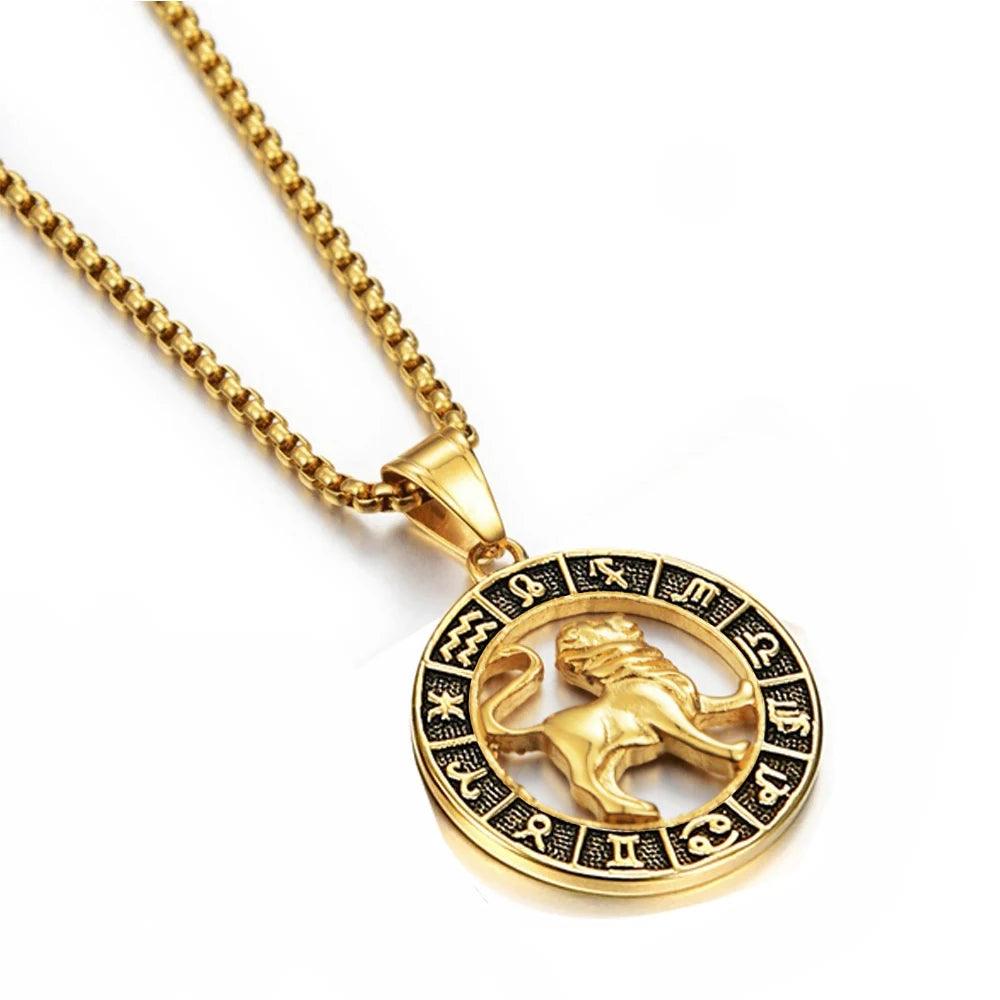 Collier Pendentif Zodiaque - Lion, Scorpion et 12 Constellations en Acier Inoxydable - Variante