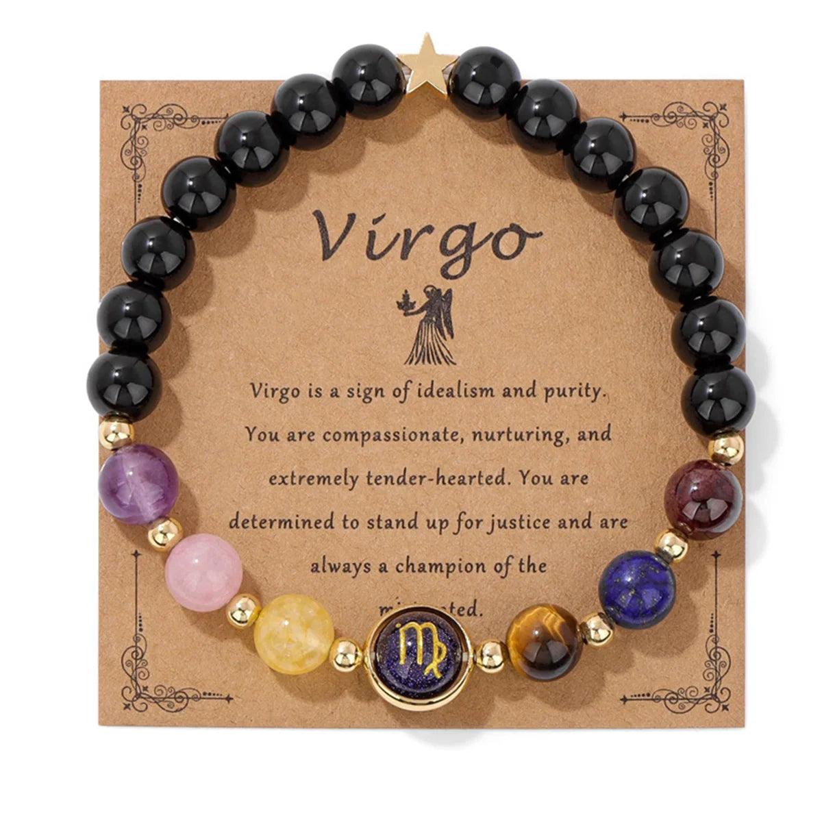 Bracelet en Perles d'Obsidienne Noire avec Signe du Zodiaque - Bijou Unisexe - Variante