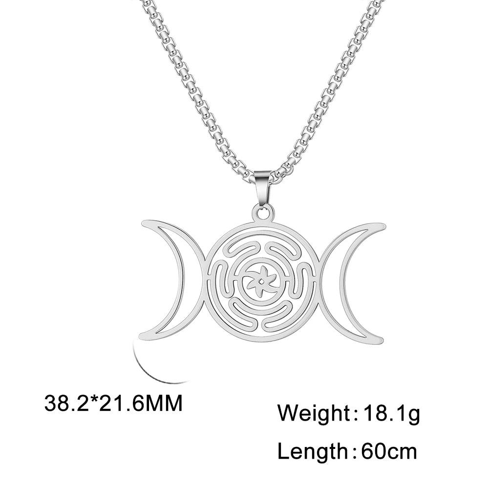 Collier Gothique Hécate - Bijou Ésotérique en Acier Inoxydable avec Symbole de la Triple Lune