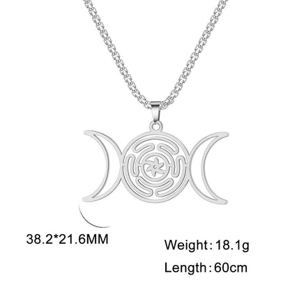 Collier Gothique Hécate - Bijou Ésotérique en Acier Inoxydable avec Symbole de la Triple Lune