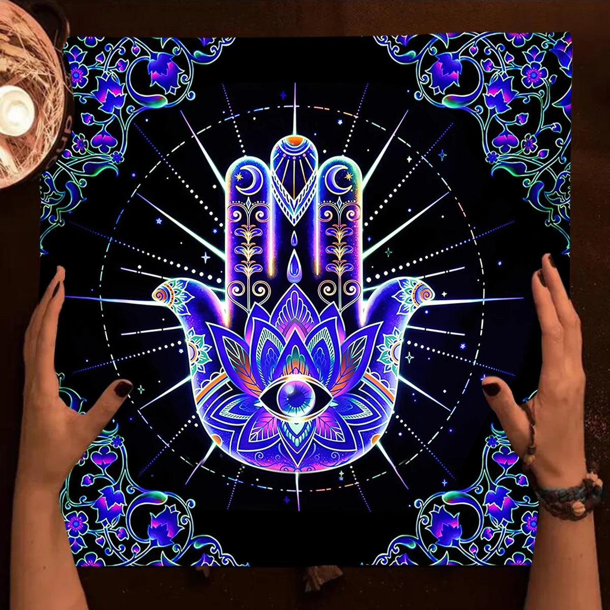 Nappe de Tarot Mystique - Mandala Bleu pour Rituels et Lecture Spirituelle - Variante