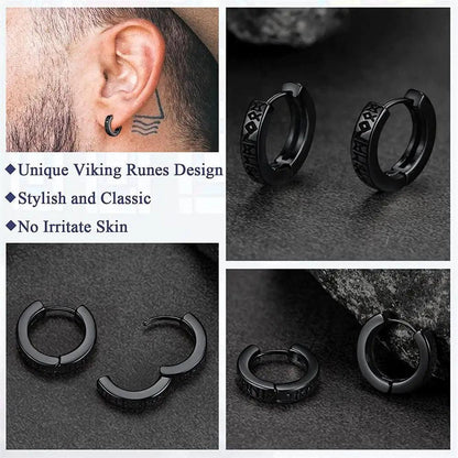 Boucles d’Oreilles Runes Viking Norse - Bijoux en Acier Inoxydable pour Hommes et Femmes