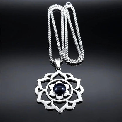 Collier de Yoga Reiki Chakra - Amulette Spirituelle Fleur de Vie en Acier Inoxydable