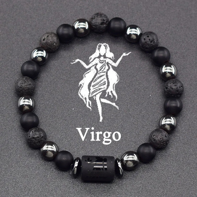 12 Zodiac Constellation Signs Bracelets en véritable pierre de l'œil du Tigre - Variante