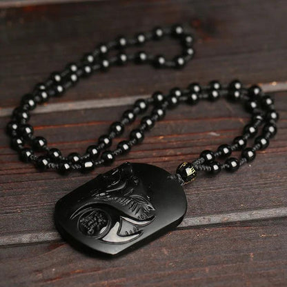 Pendentif Totem Loup en Obsidienne - Collier Mystique et Protecteur pour Homme