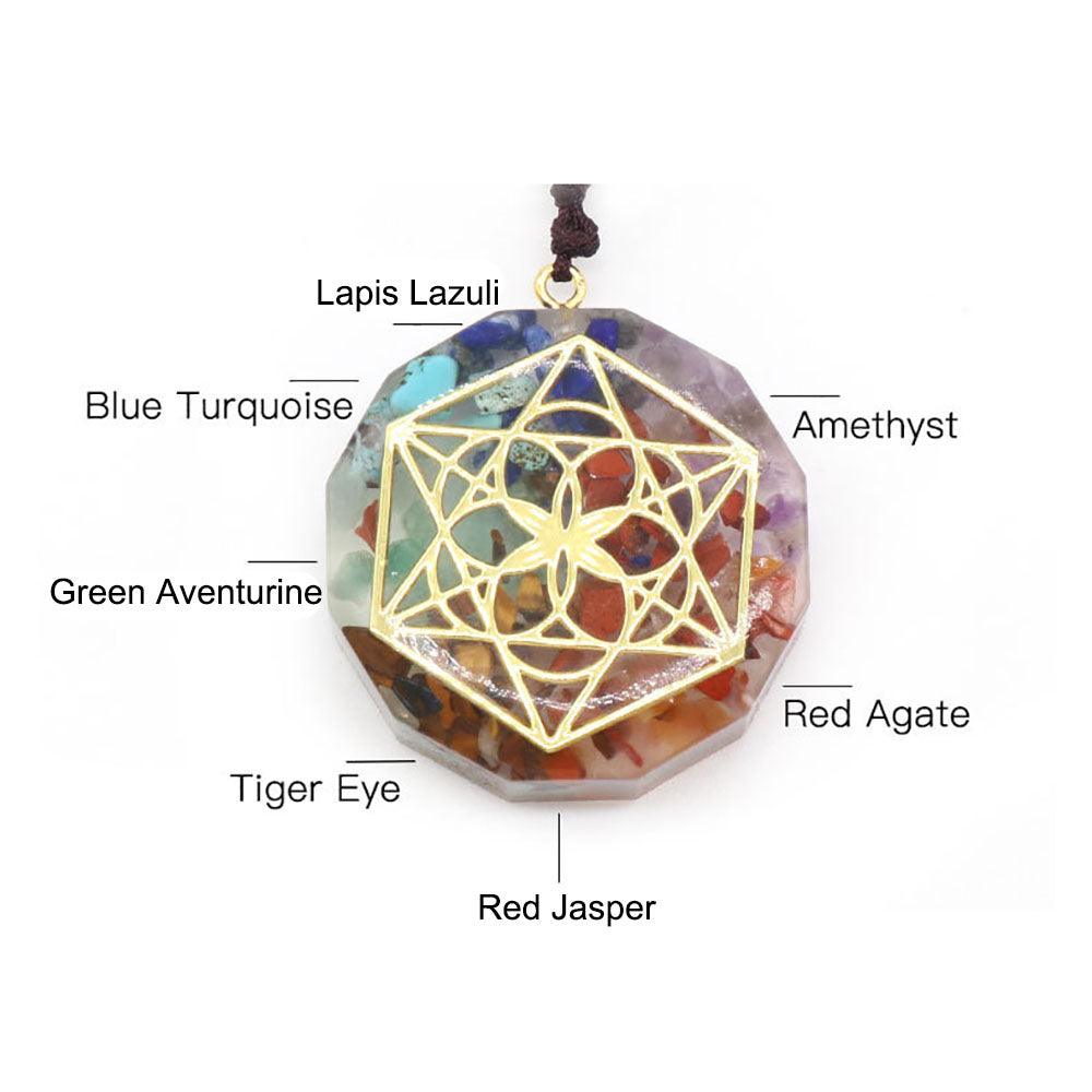 Collier Orgone 7 Chakras - Pendentif Géométrie Sacrée pour Protection Énergétique et Guérison Spirituelle