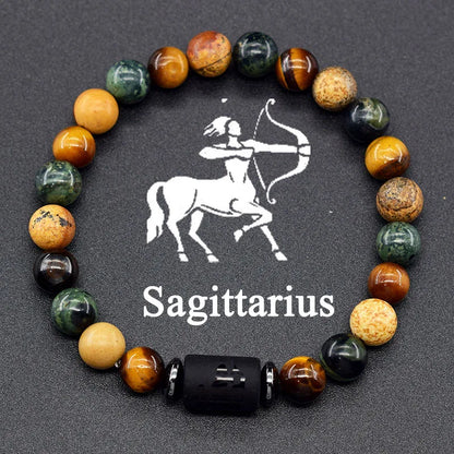 12 Zodiac Constellation Signs Bracelets en véritable pierre de l'œil du Tigre - Variante