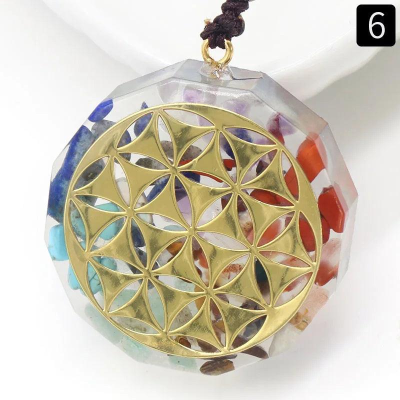 Collier Orgone 7 Chakras - Pendentif Géométrie Sacrée pour Protection Énergétique et Guérison Spirituelle - Variante