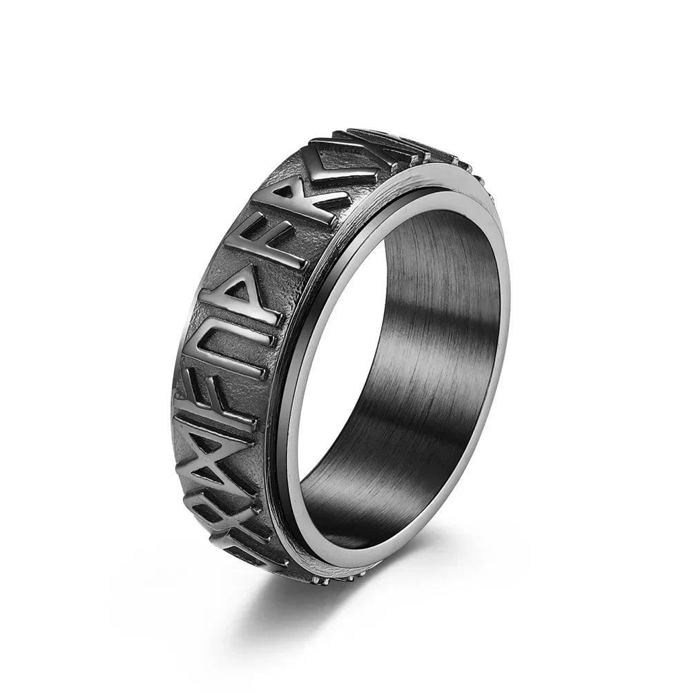 Anneau Viking en Acier Inoxydable avec Runes Nordiques - Bague Tournante pour Homme - Variante