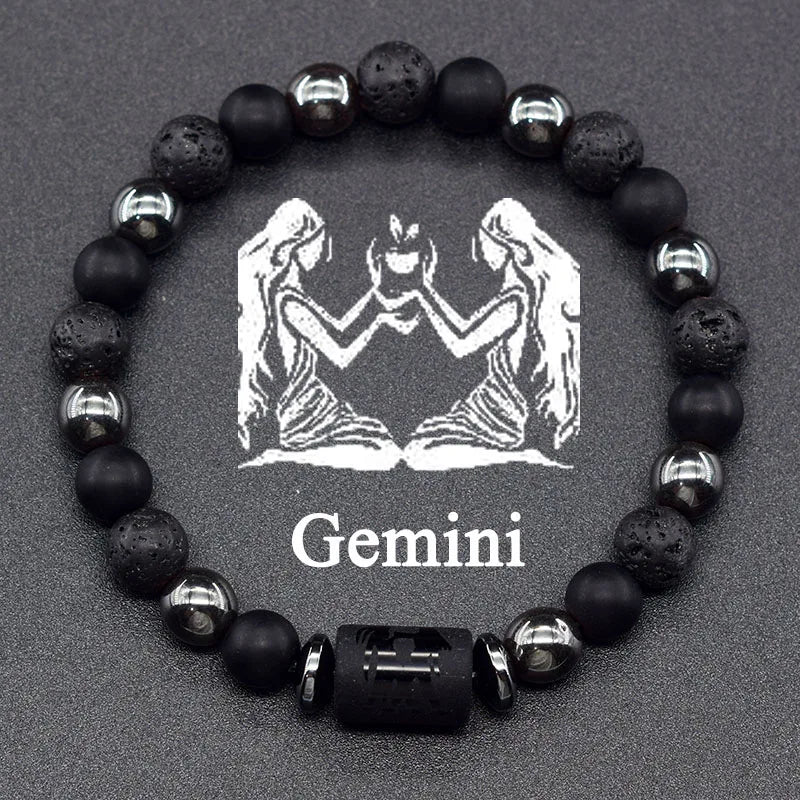 12 Zodiac Constellation Signs Bracelets en véritable pierre de l'œil du Tigre - Variante