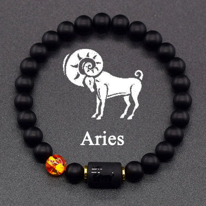 12 Zodiac Constellation Signs Bracelets en véritable pierre de l'œil du Tigre - Variante