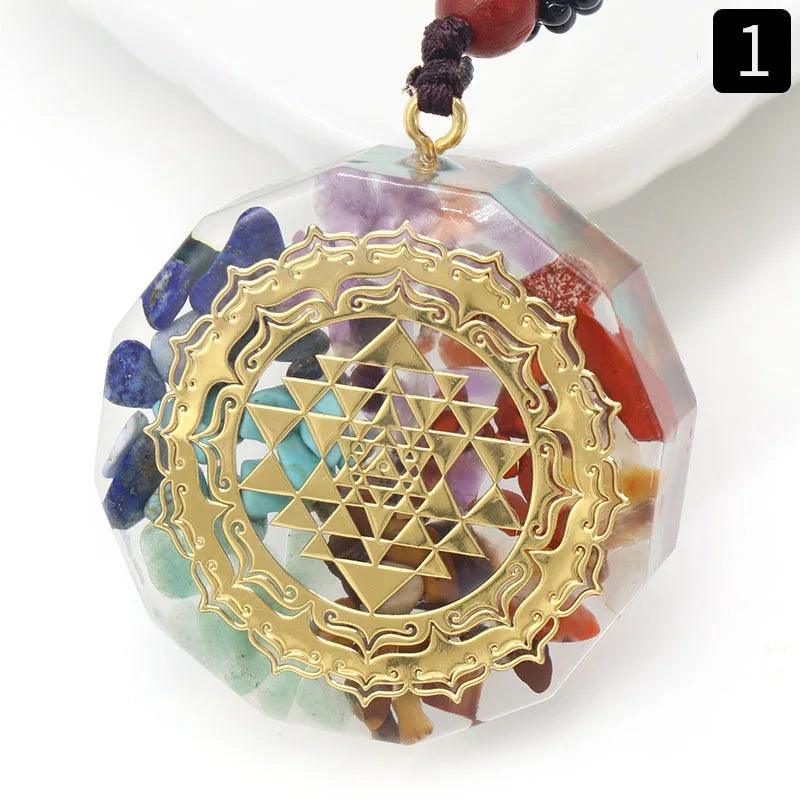 Collier Orgone 7 Chakras - Pendentif Géométrie Sacrée pour Protection Énergétique et Guérison Spirituelle - Variante