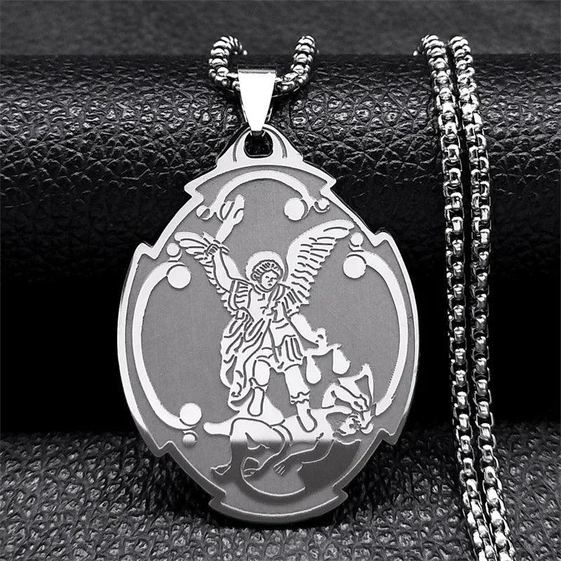 Collier Médaille de l'Archange Saint Michel - Amulette de Protection Spirituelle en Acier Inoxydable - Variante