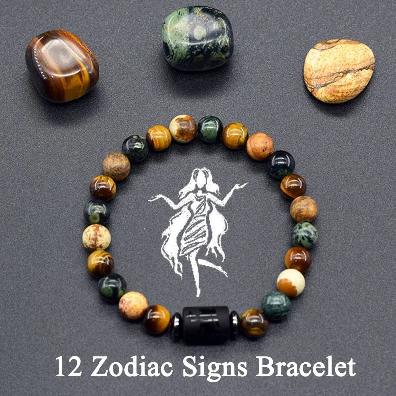 12 Zodiac Constellation Signs Bracelets en véritable pierre de l'œil du Tigre