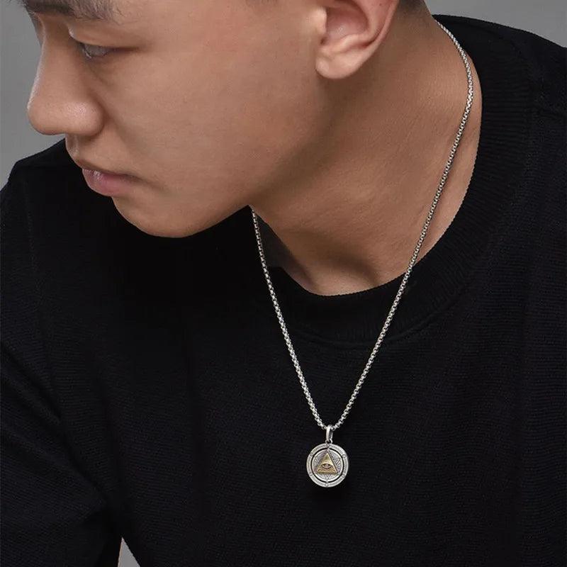 Pendentif en cuivre de forme ronde pour hommes - Accessoire de mode tendance