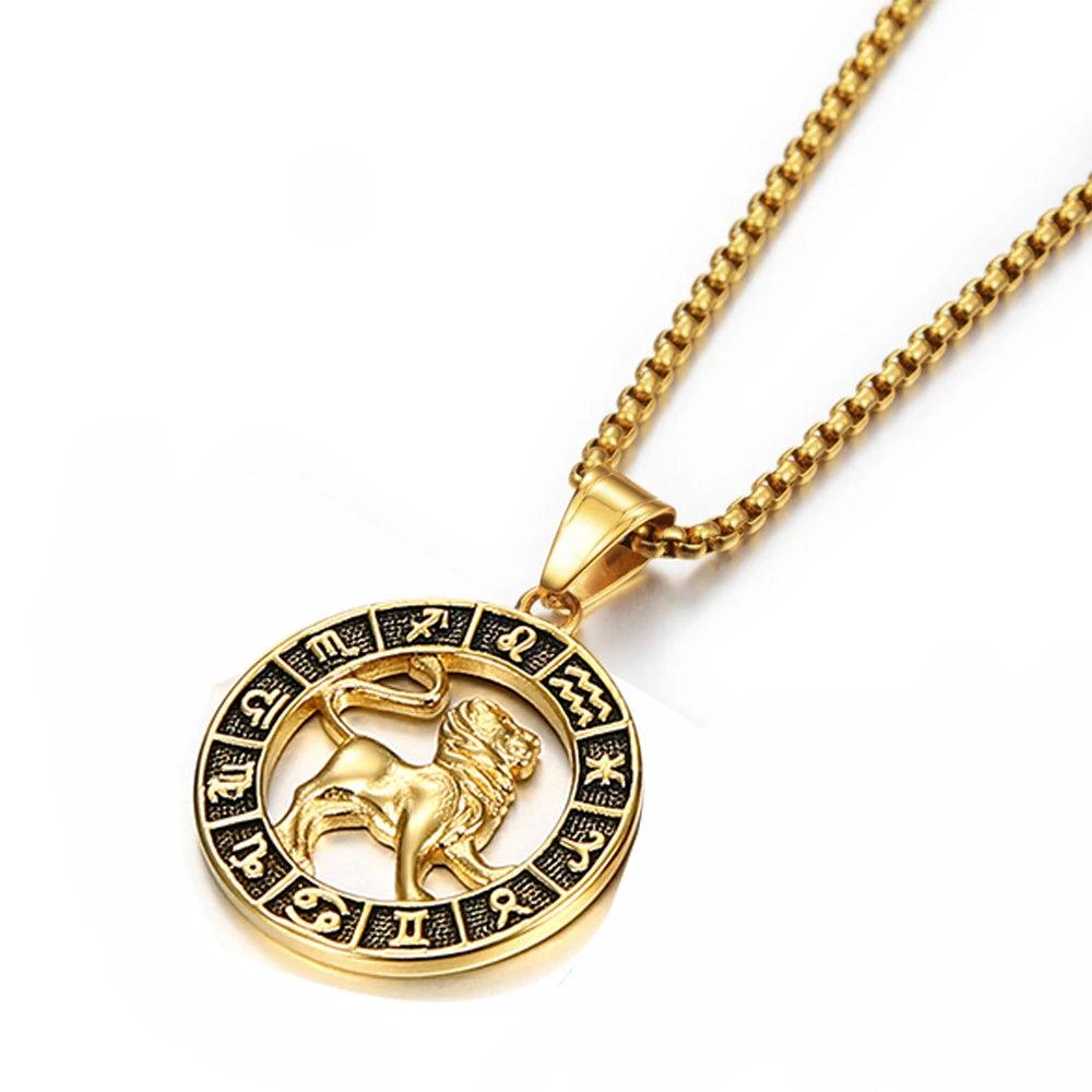 Collier Pendentif Zodiaque - Lion, Scorpion et 12 Constellations en Acier Inoxydable