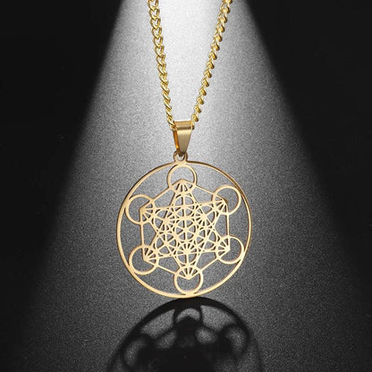 Collier Fleur de Vie et Chakra - Pendentif Spirituel en Acier Inoxydable et Géométrie Sacrée