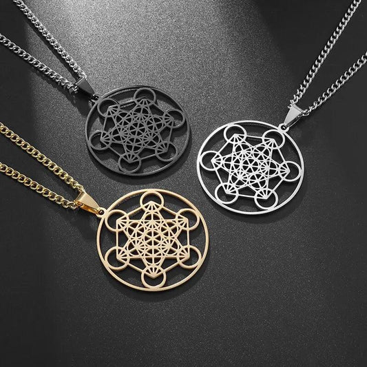 Collier Fleur de Vie et Chakra - Pendentif Spirituel en Acier Inoxydable et Géométrie Sacrée