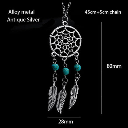 Collier Attrape-Rêves Ethnique Bohème - Plumes et Mandala Indien en Acier Inoxydable - Variante