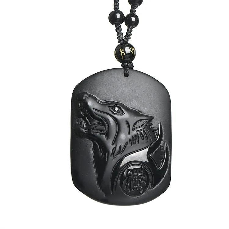 Pendentif Totem Loup en Obsidienne - Collier Mystique et Protecteur pour Homme