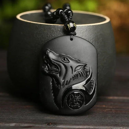 Pendentif Totem Loup en Obsidienne - Collier Mystique et Protecteur pour Homme