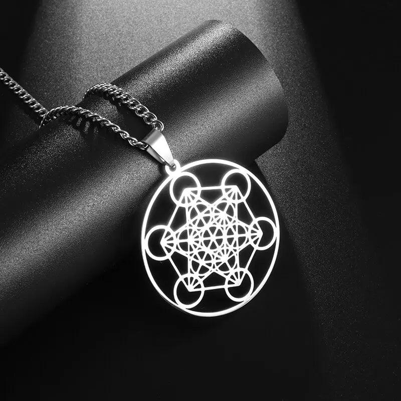 Collier Fleur de Vie et Chakra - Pendentif Spirituel en Acier Inoxydable et Géométrie Sacrée